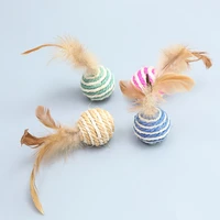 2pcs cat toy feather sisal ball funny cat interactive pet toy hand woven cat ball pet supplies kitten toys