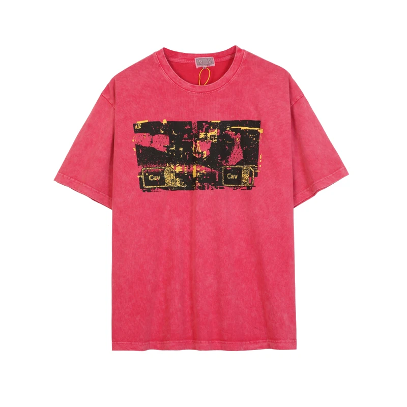 

CAVEMPT wax dyed watermelon red men's loose T-shirt retro punk style washed Japanese Harajuku oversize short sleeve women