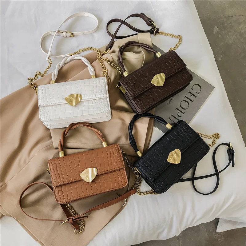 

Burminsa Crocodile Effect Twist Handle Mini Women Handbags Chain Ladies Shoulder Crossbody Bags PU Leather Female Tote Bags 2021