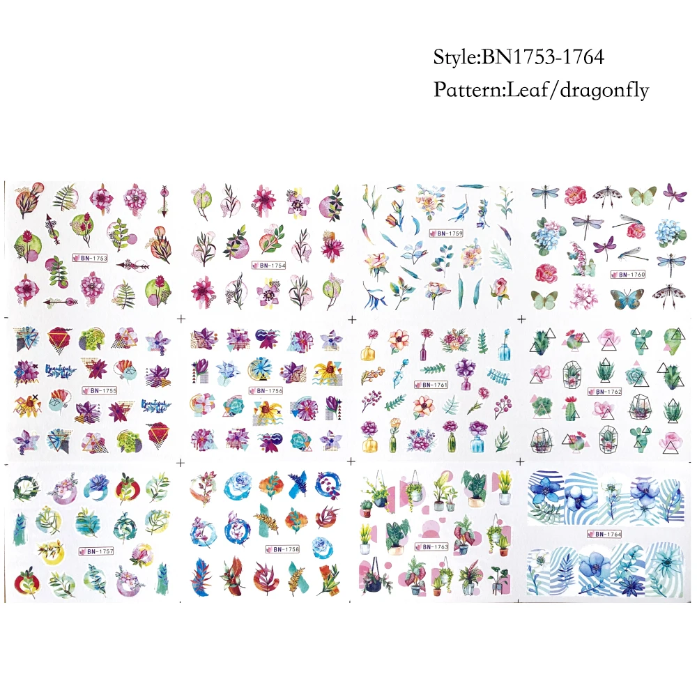 12 видов конструкций красочный лист набор наклеек для ногтей насекомых Стрекоза