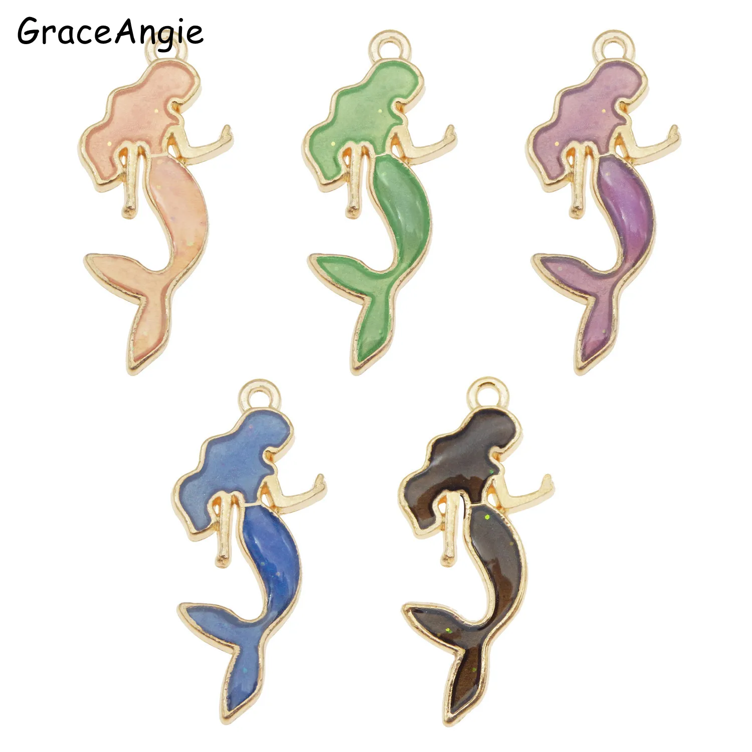

5pcs Mix Colorful Alloy Enamel Mermaid Fish Cute Charms Pendant Jewelry Making Accessory