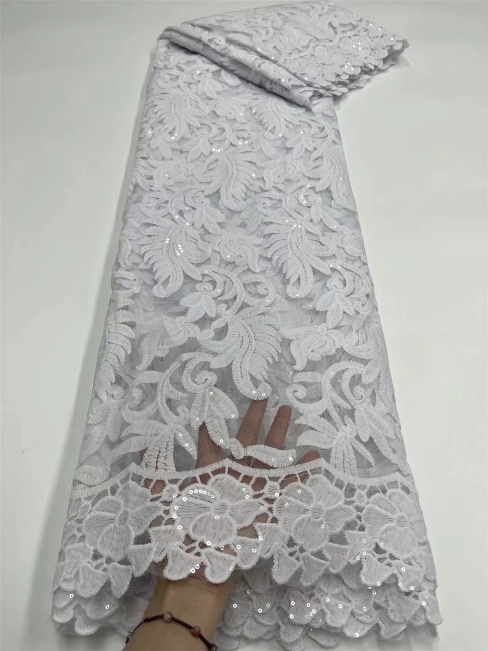 Анна белый Африканское молочного цвета Шелковое кружево ткань вышивка с камнями