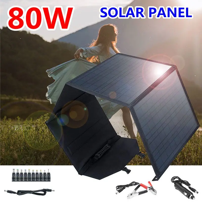 Складная солнечная панель 80 Вт батарея портативная Водонепроницаемая USB 5 В/18 в