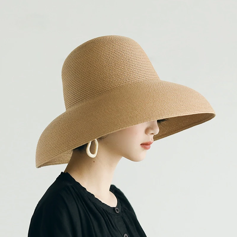 Straw Hat for Women Summer Big Eaves Sun Hat Travel Sun Protection Hepburn Wind Holiday Beach Fisherman Hat Foldable Cap Female