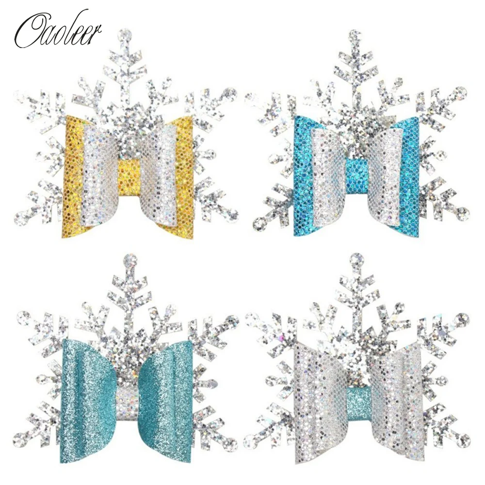 4 шт./партия рождественские заколки для девочек блестящий глиттер снежинки