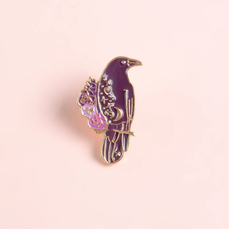 Фиолетовая эмалированная булавка Ворон Гота в форме ведьмы птицы отворот брошь