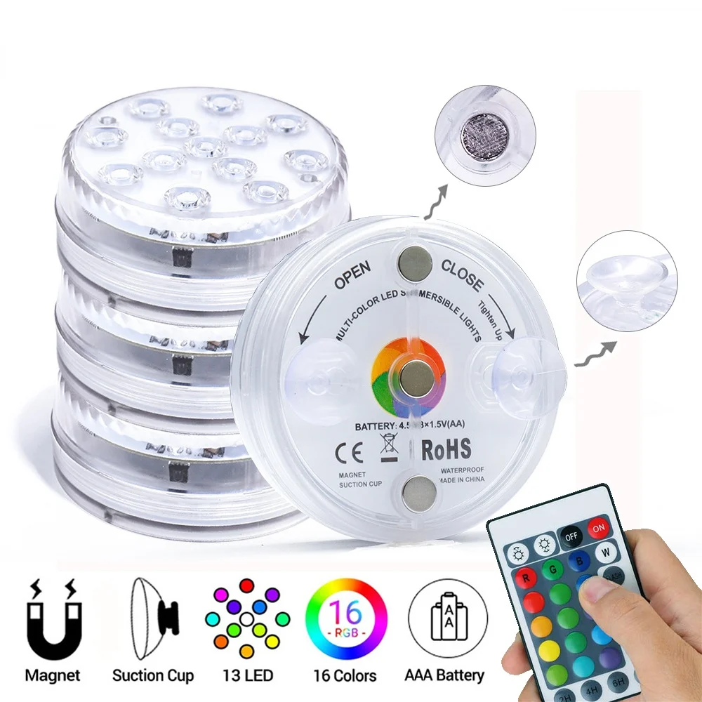 

16 цветов погружной 13 светодиодный светильник с присоской для улицы пруда ваза фонтан садовый бассейн подводная Ночная лампа