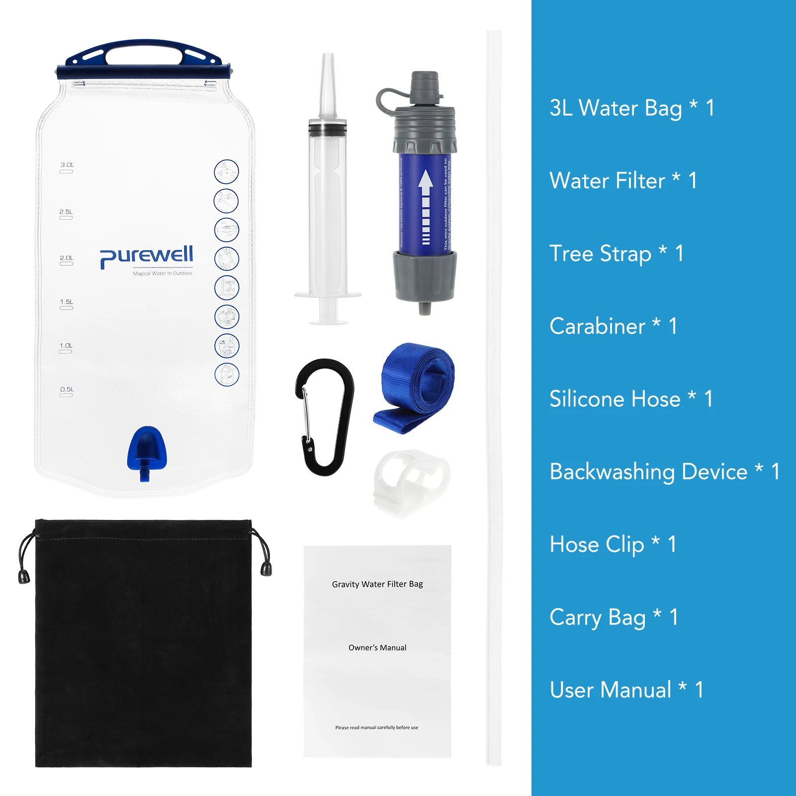 Water Filter Straw with Gravity Bag Filtration System Drinking Purifier for Travel Camping Hiking Backpacking | Спорт и развлечения