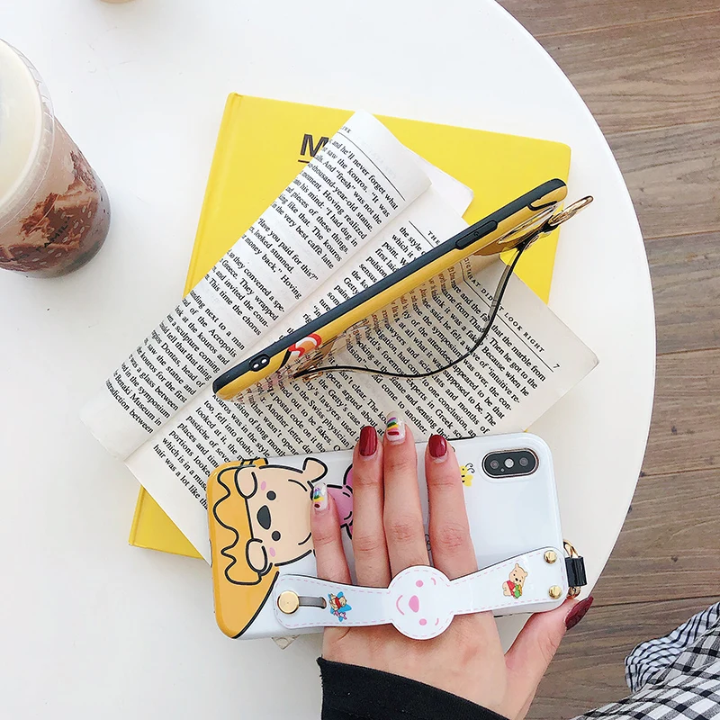 Selling cute cartoon brown bear Wrist + TPU soft cover case for iphone 6 7 8 plus X XR XS MAX phone cases |