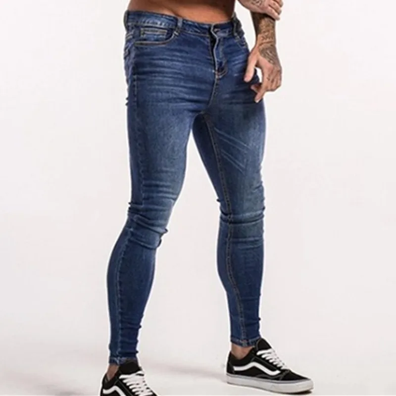 Men's New Large Size S-3XL Spring Autumn Leisure Pure Color Slim Retro Trend In Waist Wash Jeans Pants