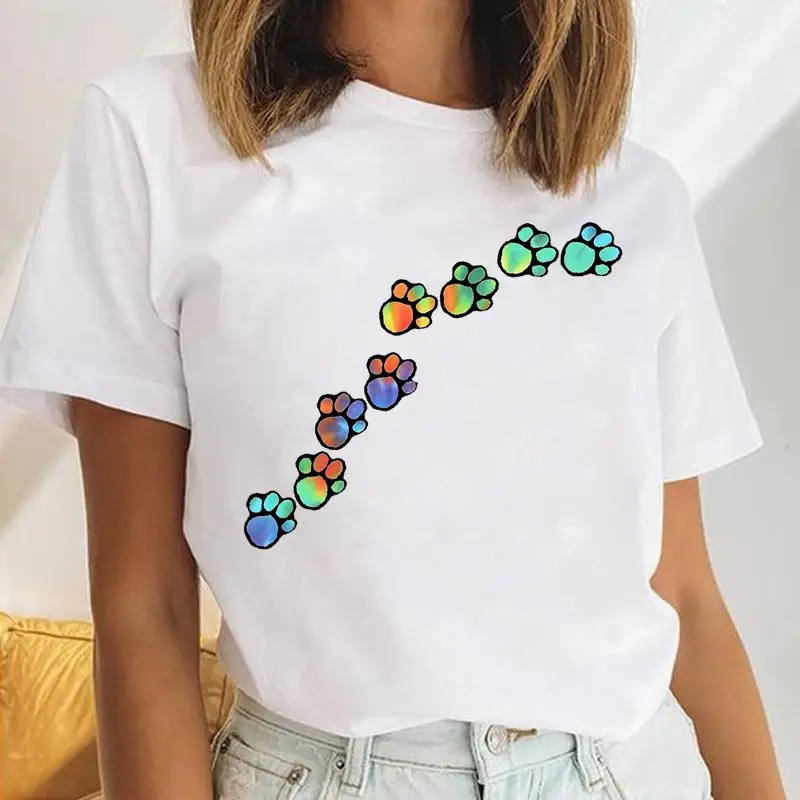 

Women Dog Paw America Flag Love Dog Animal Casual Female Cartoon Clothes Tops Print Cute Ladies Tees Tshirt Graphic T-Shirt