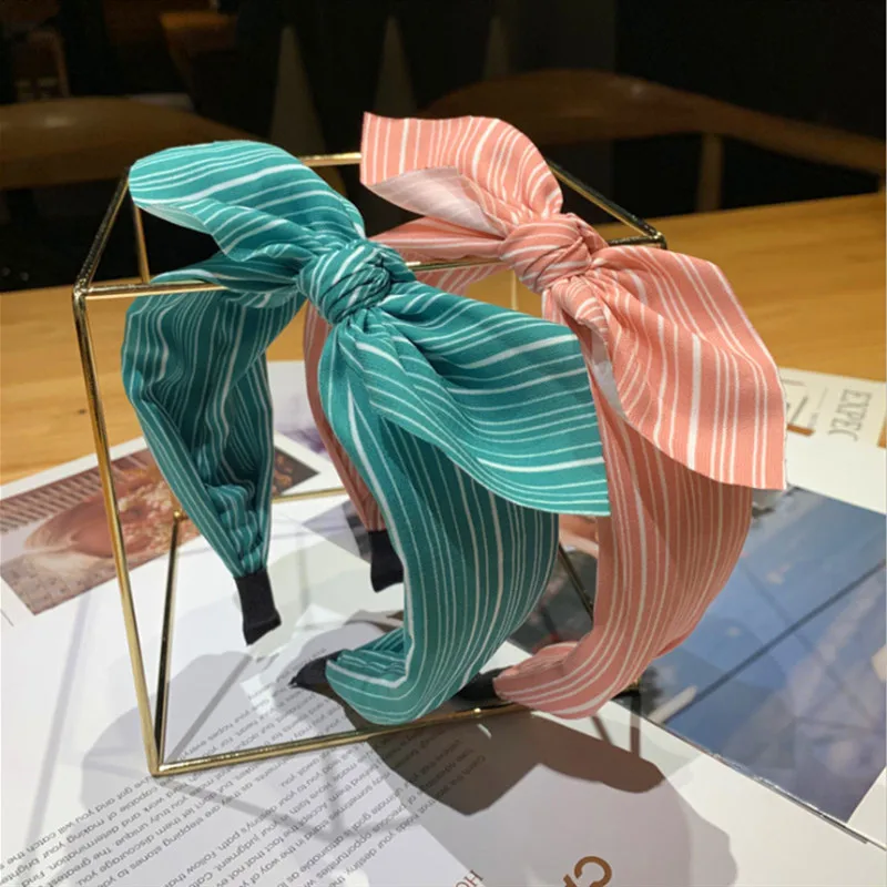 

Fashion headband boutique hair accessories women striped middle bowknot wide-brimmed hairbands headband girl face wash hair band