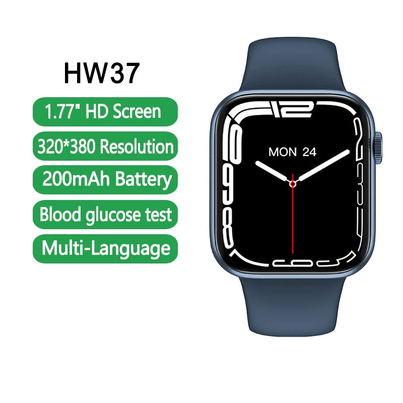 

HW37 Smartwatch Smart Watch Series 7 Men Women Voice Assistant BT Call Blood Glucose Measurement PK HW22 Plus Iwo 13 Pro