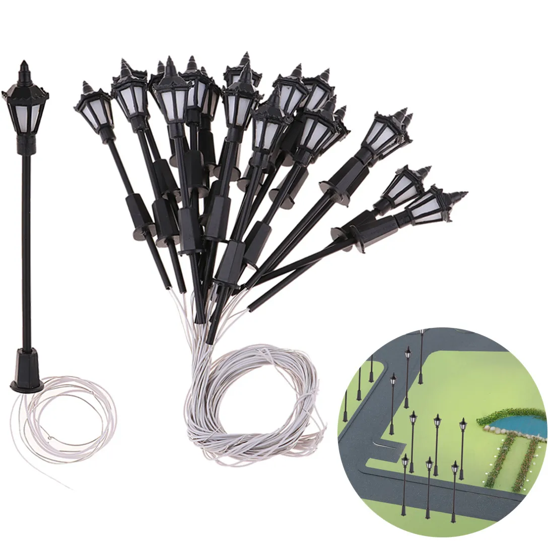 

20PC 7cm Model Railway Led Lamppost Lamps Wall Lights 1:100 Scale 3V White Miniature LED Street Lights 1:100 H0 Scale Lamp Post