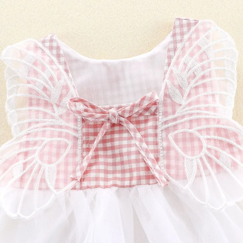 Летнее платье для девочек детское принцессы в клетку с цветочным рисунком