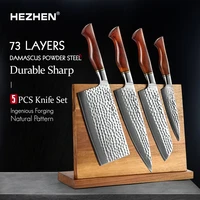 hezhen 4 5pc kitchen knife set 73 layer powder damascus steel chef santoku cleaver utility knives magnetic knife holder