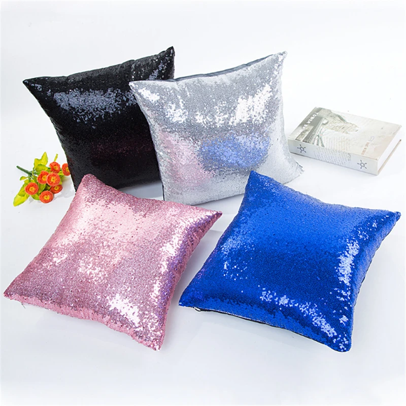 Блестящая однотонная атласная Серебряная Подушка с блестками 40*40 см чехол для