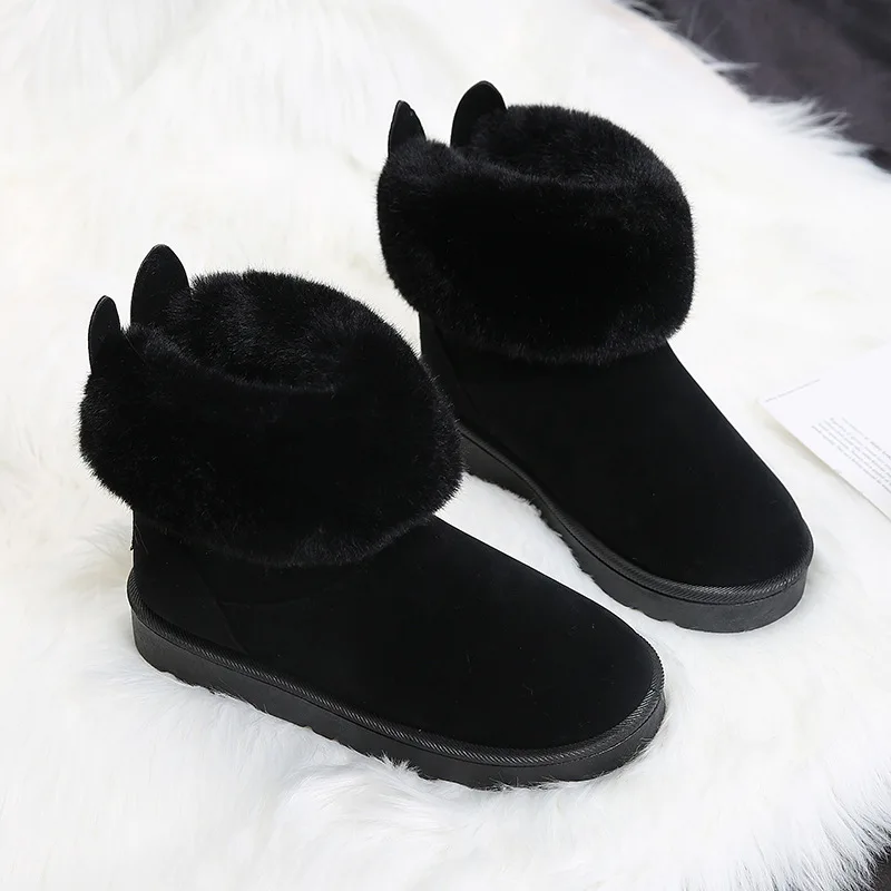 Плюшевые Нескользящие резиновые женские ботинки на платформе с кроличьими