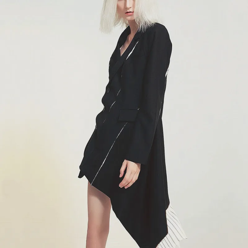 

LAPLE 2020 NEW Woman Blazer Suti Women Irregular Stitching Black Long sleeve patchwork dress party evening club cool Lapel coat