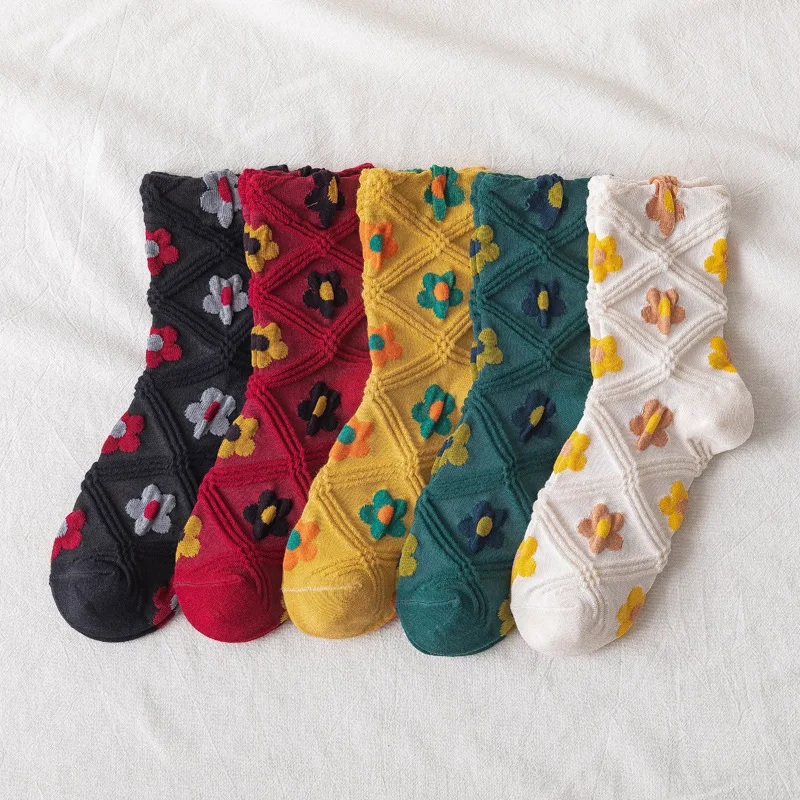 

2021 New Style Women's Flower Socks Instagram Hot Women's Little Flowers Socks Casual Colorful Socks Eu 35-43 Size Student Sox