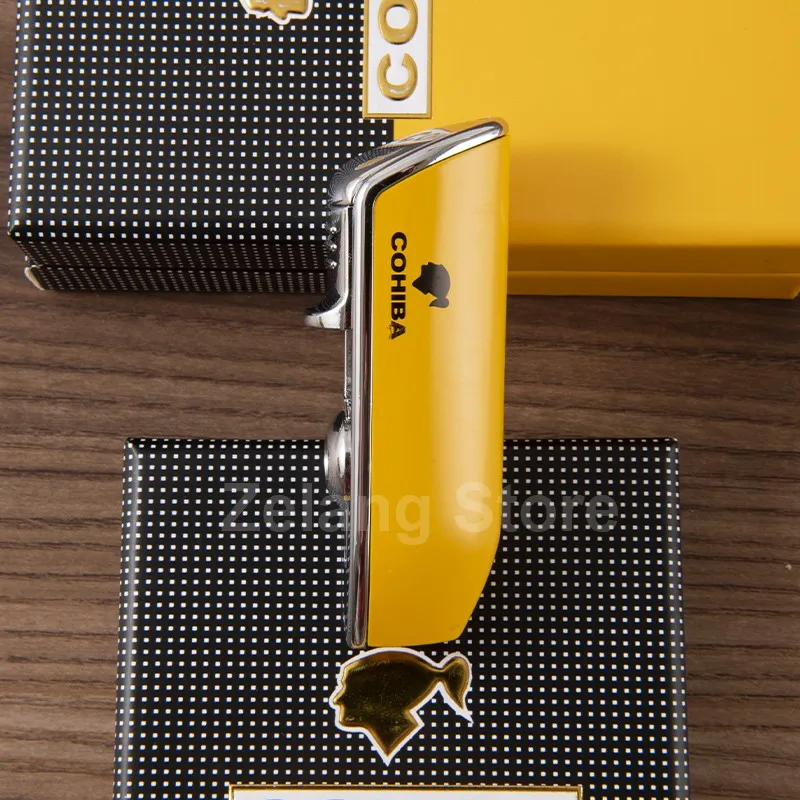 Металлическая ветрозащитная карманная мини-зажигалка COHIBA для сигар с 3 струйными