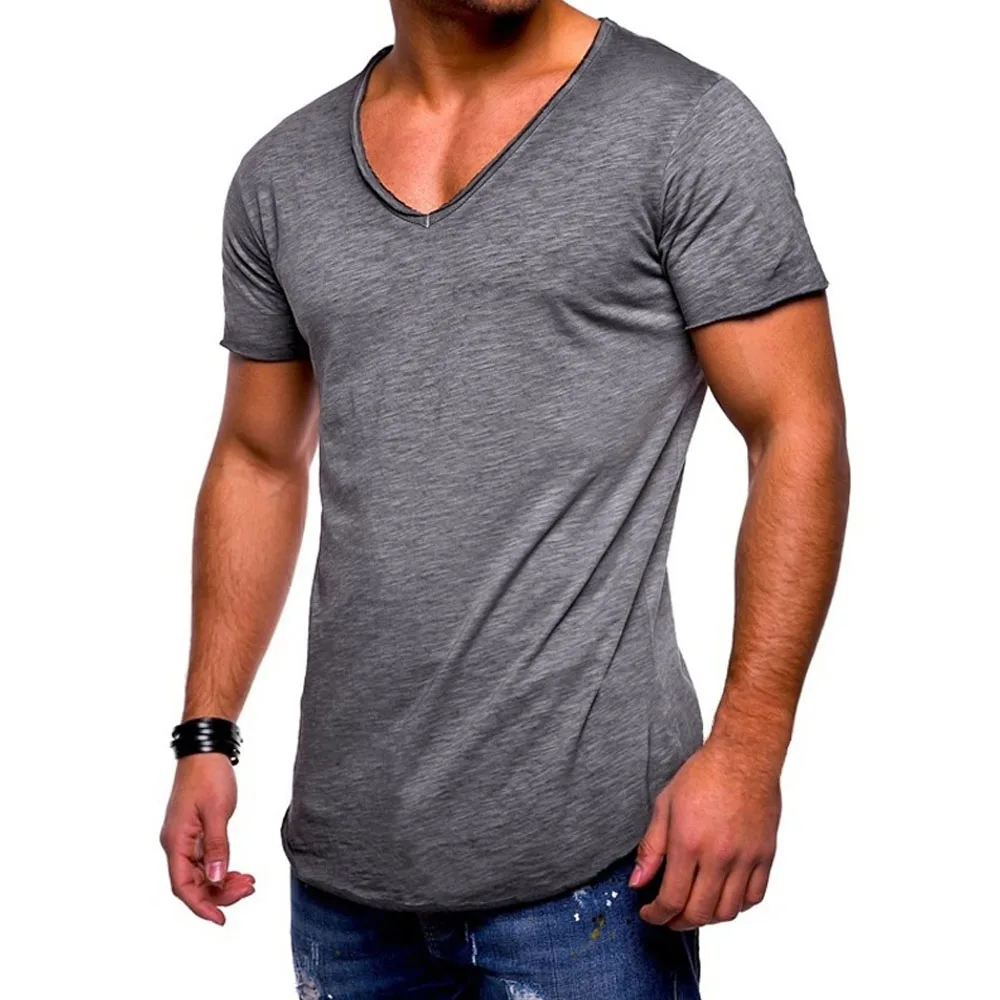Мужские футболки с коротким рукавом v образный вырез Тонкая Повседневная
