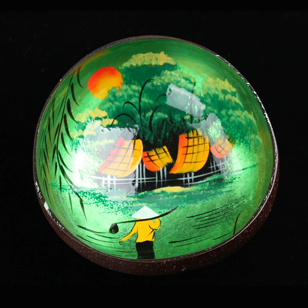 Цветная напечатанная миска из скорлупы кокоса Wodden натуральная чаша ручной