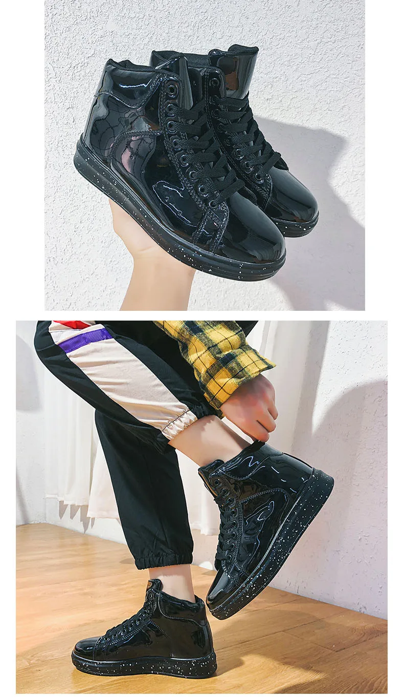 Sooneeya High Top Patent Leather Casual Shoes Men Glitter Luxury Boots Male Driving Shoes Brand Designer Bling Leather Shoes