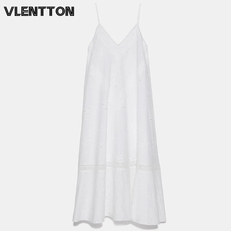 Женское платье макси с вышивкой белое Повседневное трапеция V образным вырезом