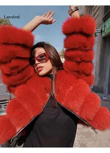 Новинка, Модный женский укороченный топ, пальто из искусственного лисьего меха, Зимняя Толстая пушистая Короткая Стильная приталенная Меховая куртка с длинным рукавом