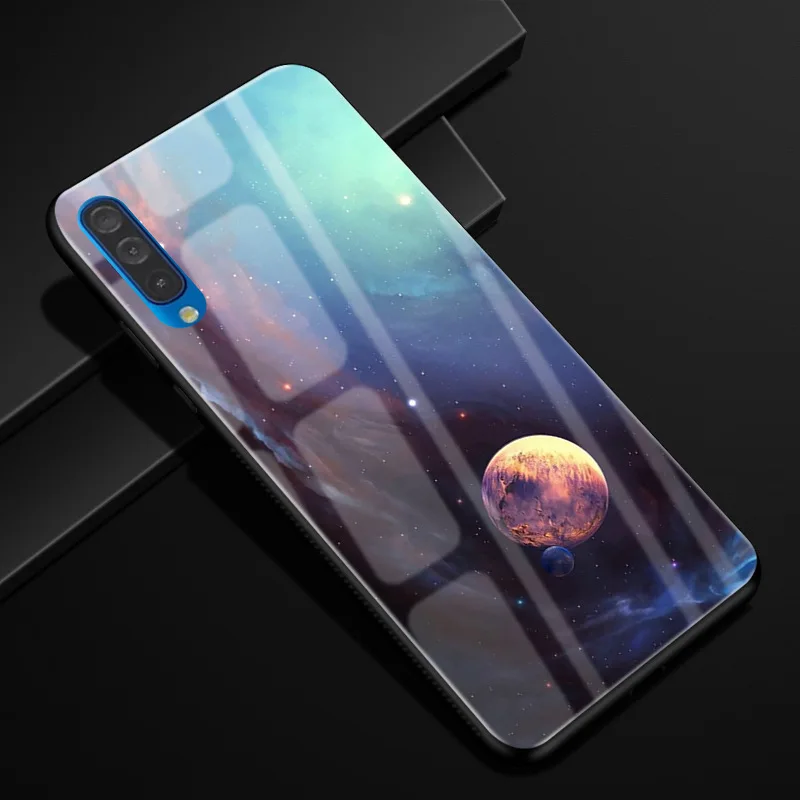 Для samsung Galaxy A50 чехол PC Пластиковый стеклянный чехол для телефона черный ТПУ бампер чехол для samsung Galaxy A50 A 50 A505F A505 чехол - Цвет: 45