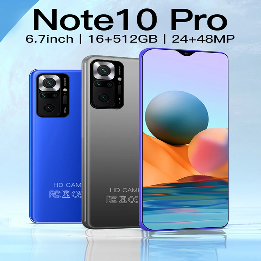 

New Mobile Phones Note 10 Pro Andorid 10 24MP+48MP Telephone 16G RAM+512G ROM 6.7Inch Smart Phone Dual SIM