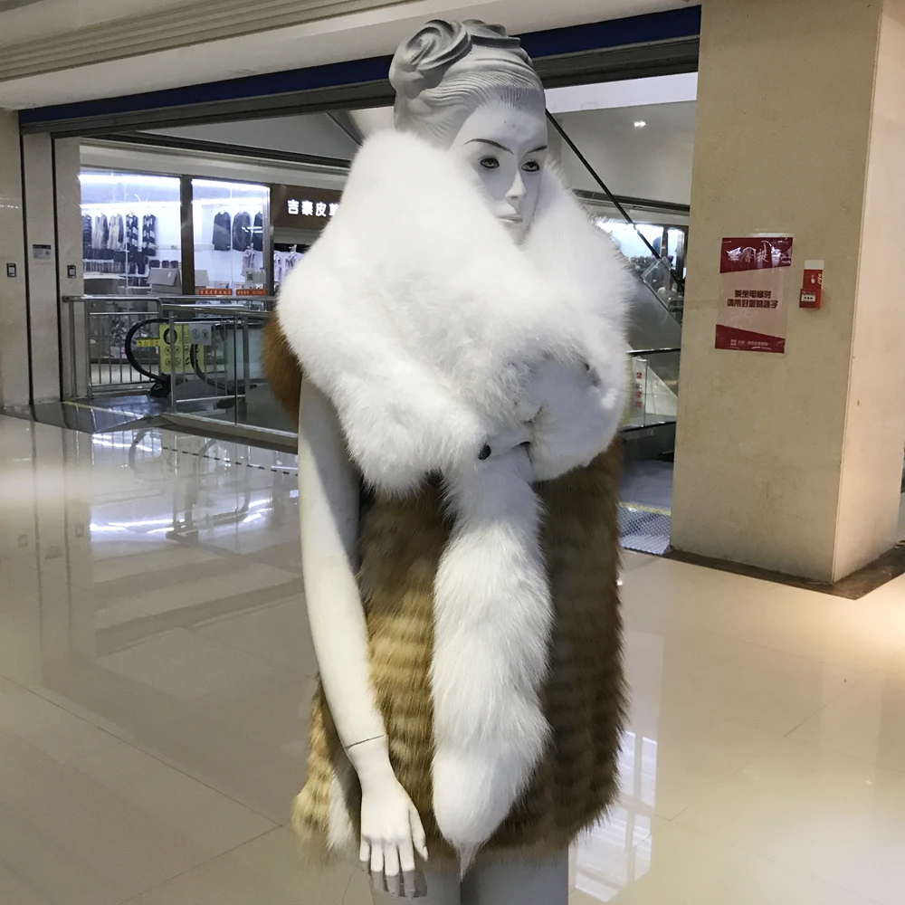 100% из натурального меха лисы шарф для женщин модная зимняя куртка воротник шарфы