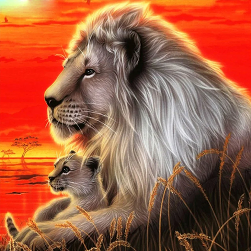 DIY Алмазная картина льва модель отец и сын комплект Полный Круглый дрель