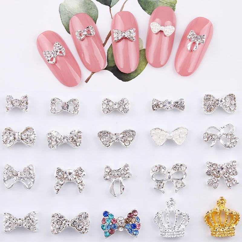 

10 Pieces Of Nail Art Diamond Bow Jewelry Knot Crown Shiny Pearl Crystal Rhinestones Diy Mixed Ornaments Accessories