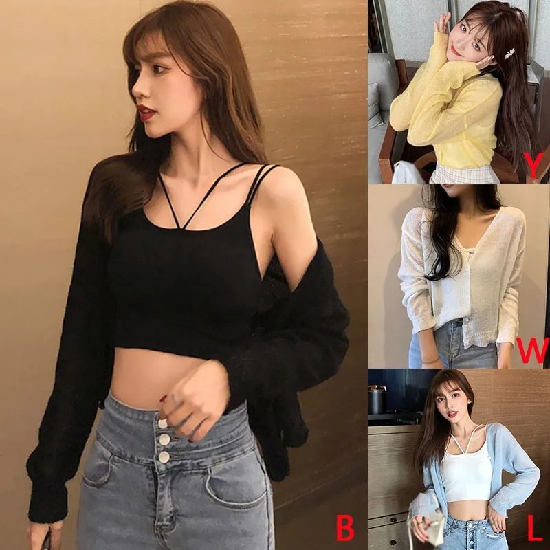 

Fashion Hollow Out Knitted Women Sweater Long-sleeved Top Thin Section Sun Protection Female Women Cardigan