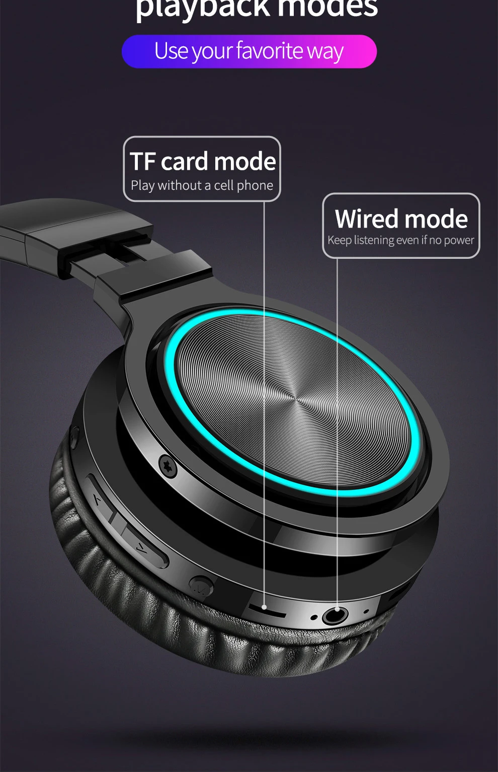 Picun B12 беспроводной+ проводной Bluetooth 5,0 наушники новые модные красочные огни шумоподавление HIFI стерео многомодовая гарнитура