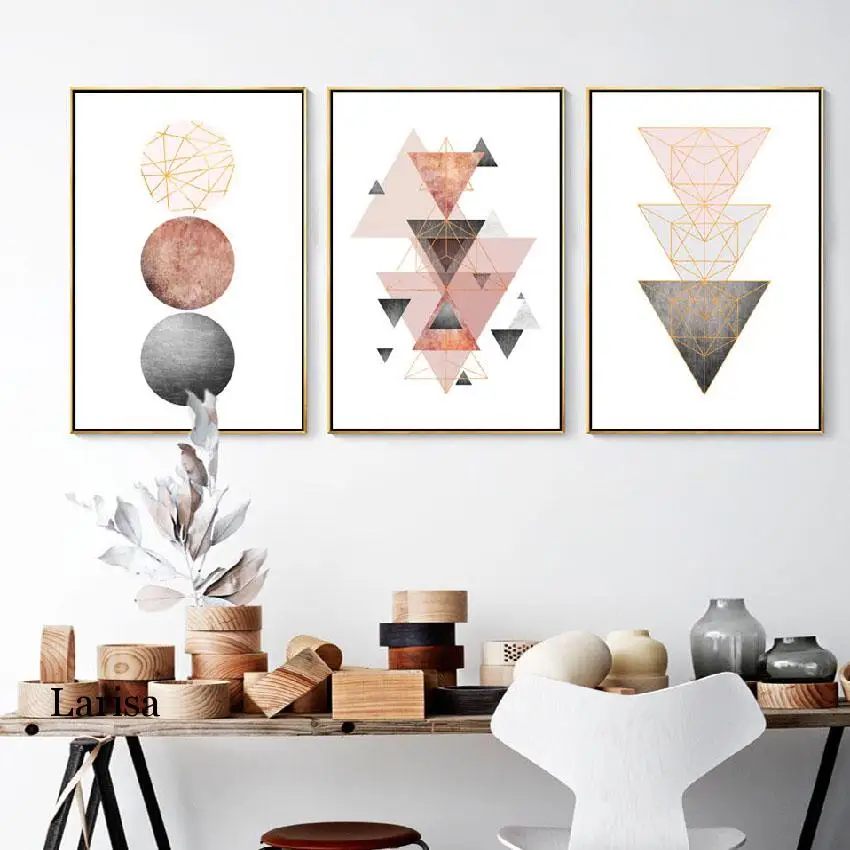 Абстрактные геометрические фигурки круглые треугольные холщовые настенные