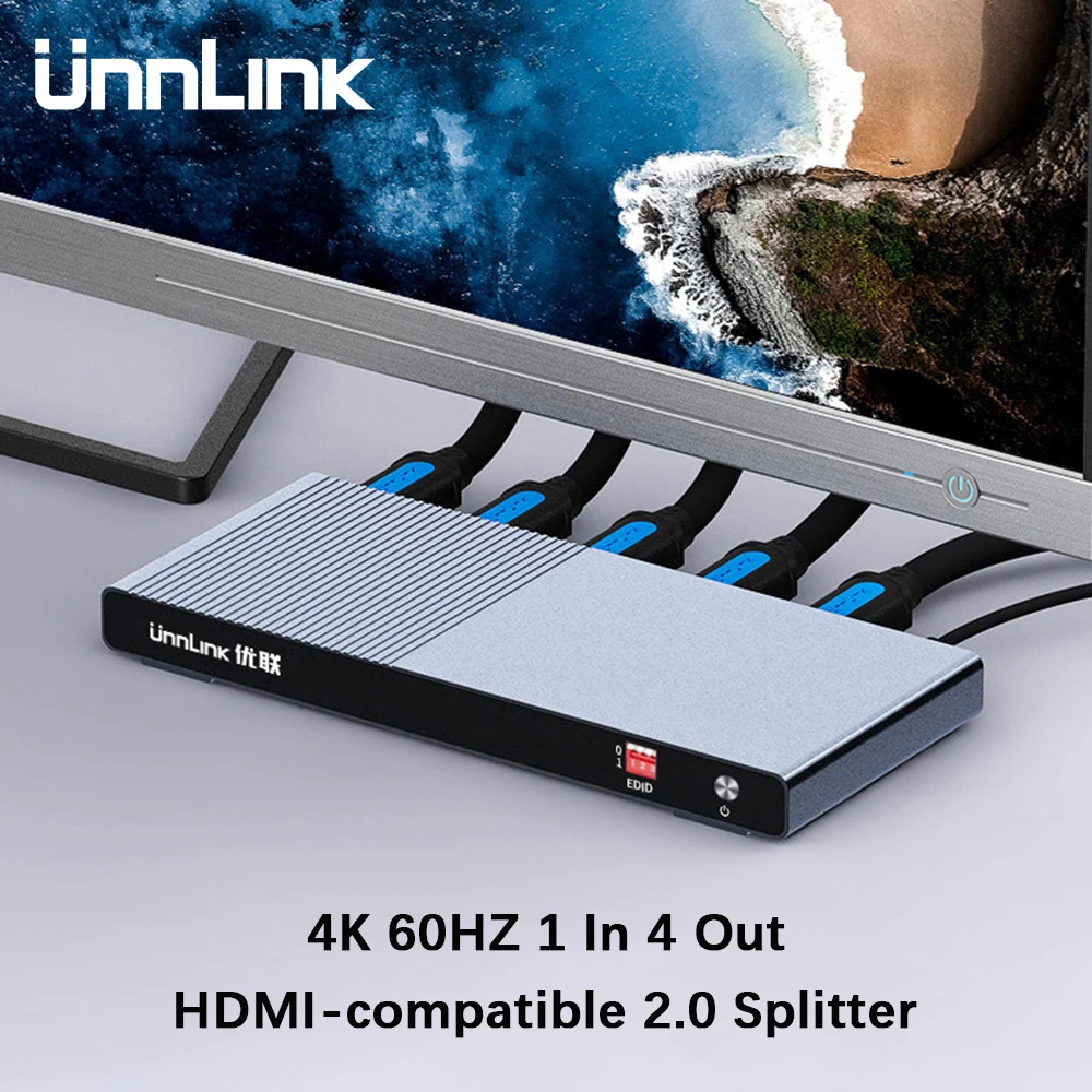 Разветвитель Unnlink HDMI совместимый с 2 0 1X4 UHD 4K @ 60 Гц 4:4:4 HDR HDCP 18Gbp 3D для Светодиодный