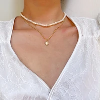 2021 trend elegant jewelry multi layer white pearl chain heart pendant necklace unquie women fashion necklace wholesale x029