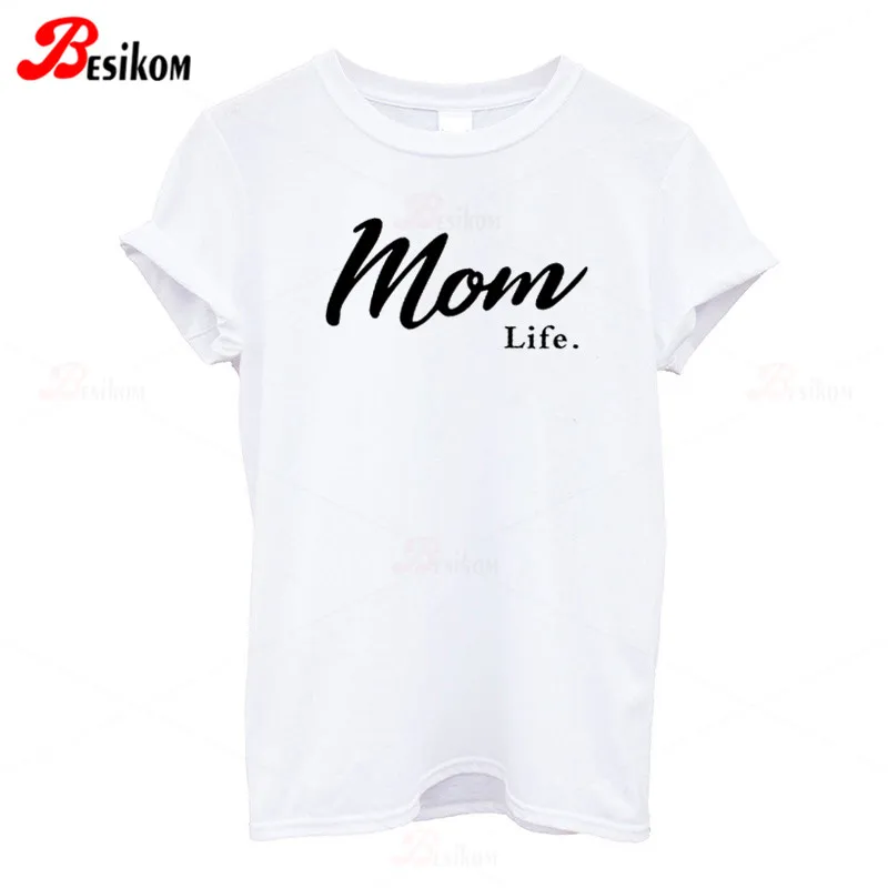 Besikom 100% хлопковая Футболка женская забавная футболка с надписью Mom Life летняя