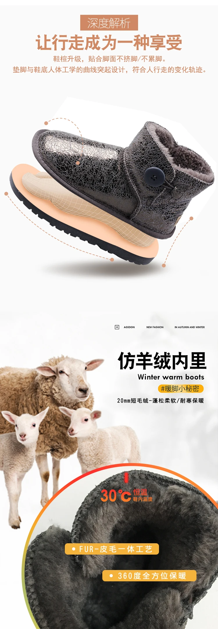 Women's shoes snow boots new winter fashion thickening plus velvet sequin cloth short boots cotton shoes