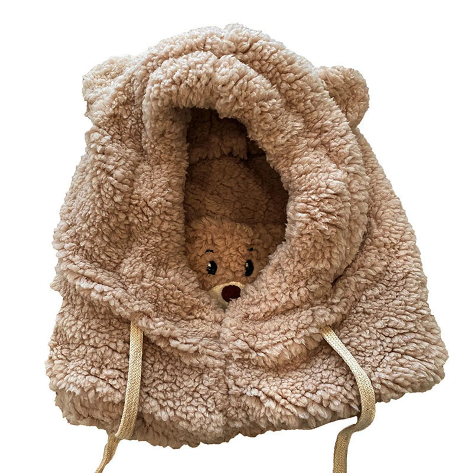 Плюшевый шарф воротник шапка медведь дизайн кулиска капюшон Милая зимняя полное