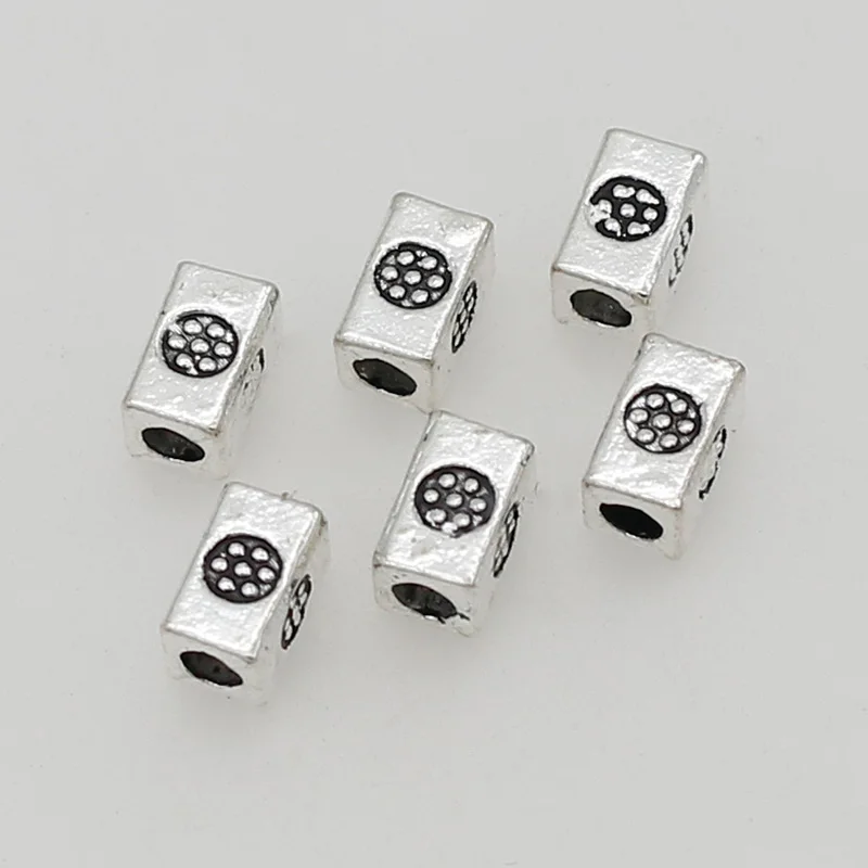 Бусины серебряные в античном стиле с узором в горошек, 7x4 мм, 50 шт./партия