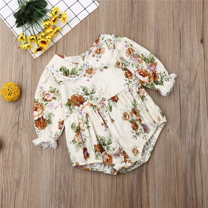 2019 Lace Floral Rompers Dresses Sister Family Matching Outfits Long Sleeve Peter pan Collar Clothes | Мать и ребенок