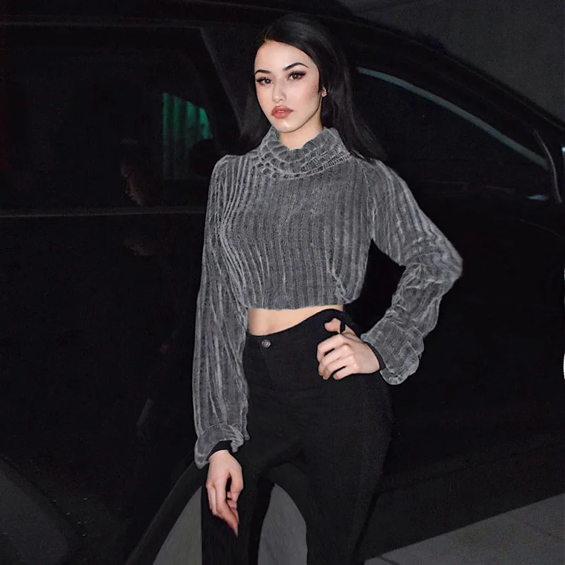 Укороченная Водолазка с длинным рукавом женский свитер Осень-зима уличный