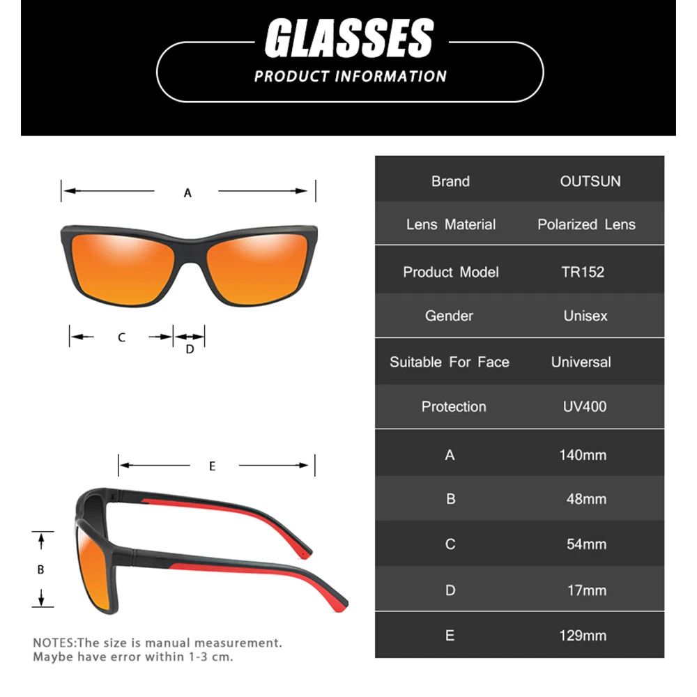 Мужские и женские солнцезащитные очки OUTSUN поляризационные в черной оправе для