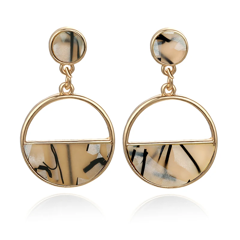 2019 геометрические круглые висячие серьги трендовые с зеленым мраморным камнем