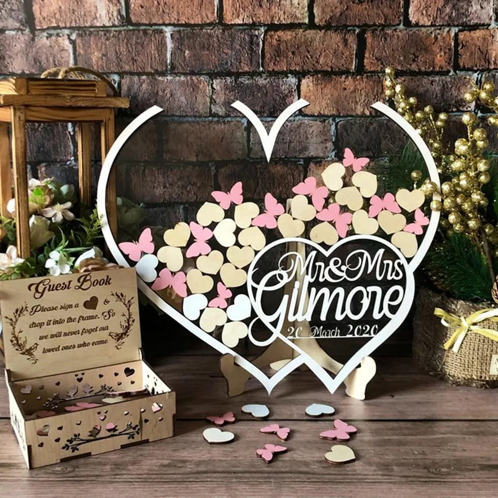 

Custom Acrylic wedding guest book alternative, butterfly wedding guestbook,Drop box hearts,Transparent heart,Drop into the frame