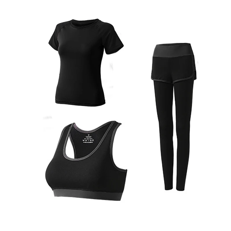 5PC Yoga Set Sports Wear For Women Gym Clothing Fitness Leggings Bra Women's Sports Suits Workout Outfit Running Clothes Set - Цвет: Black-3pcs